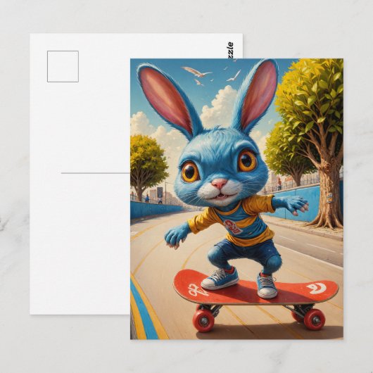 Grappig Schattig Skateboarden Schattige Konijn Briefkaart (Voorkant / Achterkant)