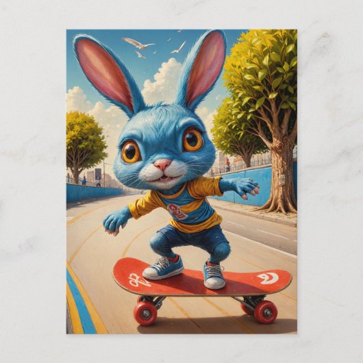 Grappig Schattig Skateboarden Schattige Konijn Briefkaart (Voorkant)
