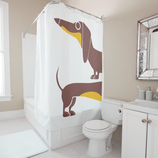 Grappig schattig teckel voor lange hond ouder douchegordijn (In situ)