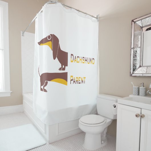 Grappig schattig teckel voor lange hond ouder douchegordijn (In situ)