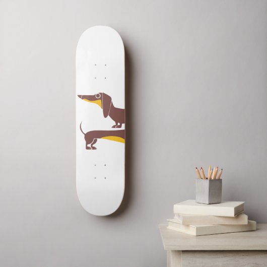 Grappig schattig teckel voor lange hond ouder persoonlijk skateboard (Muurkunst)