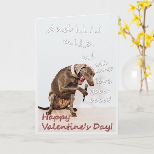 Grappig, schattig, Valentijnsdag, hondenzang, plez Kaart (Gele Bloem)