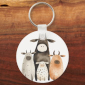 Grappig schattig waterverf koeien familie humor bo sleutelhanger (Voorkant)