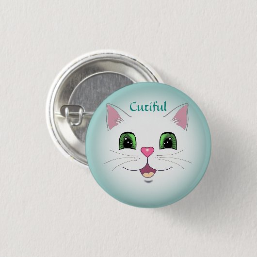 Grappig schattig wit kattegezicht ronde button 3,2 cm (Voorkant /achterkant)