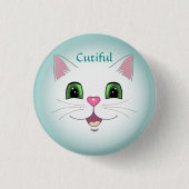 Grappig schattig wit kattegezicht ronde button 3,2 cm (Voorkant)