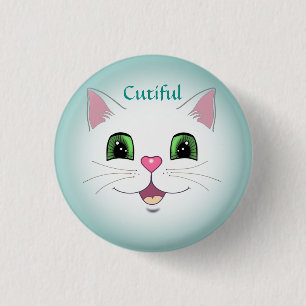 Grappig schattig wit kattegezicht ronde button 3,2 cm