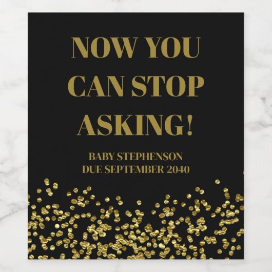 Grappig Schattig Zwart en Goud Zwangerschap Aankon Wijn Etiket (Enkel label)