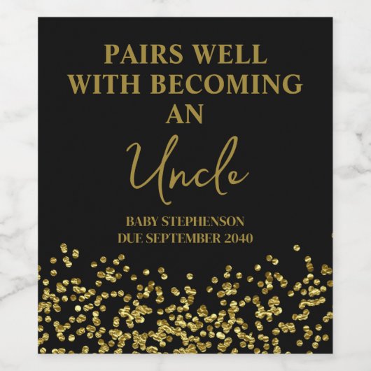 Grappig Schattig Zwart en Goud Zwangerschap Famili Wijn Etiket (Enkel label)