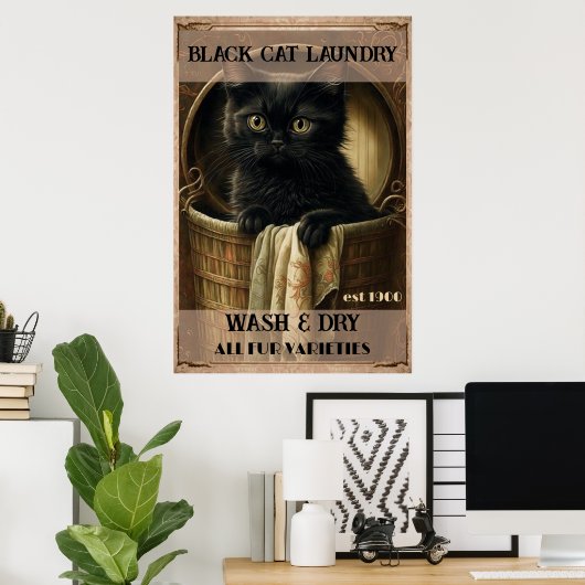 Grappig schattig zwart kattenwasgoed poster (Thuiskantoor)