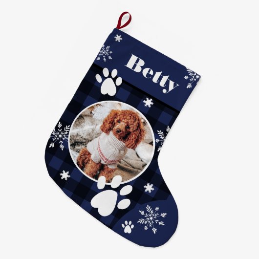 Grappig schattige blauw-blauw-vleiharde-hondenfoto grote kerstsok (Voorkant (Hangend))