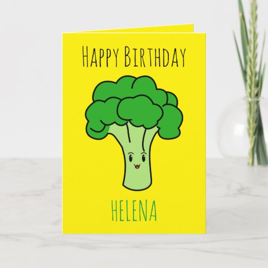 Grappig Schattige Broccoli Geel Vegan Verjaardag Kaart (Voorkant)