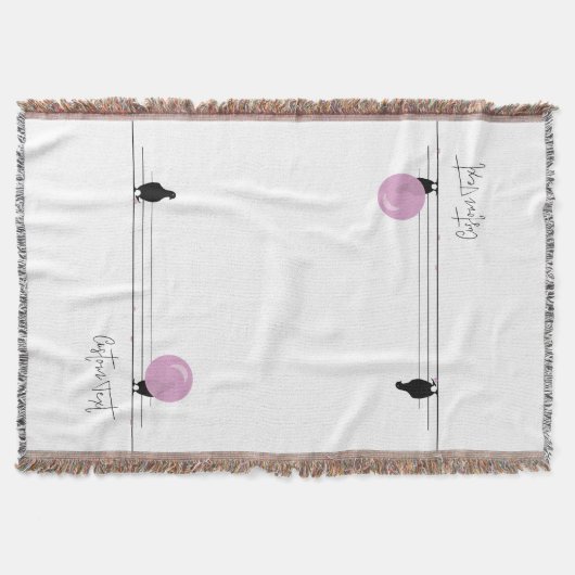 Grappig Schattige Bubblegum Vogels op een Draadwit Deken (Voorkant)