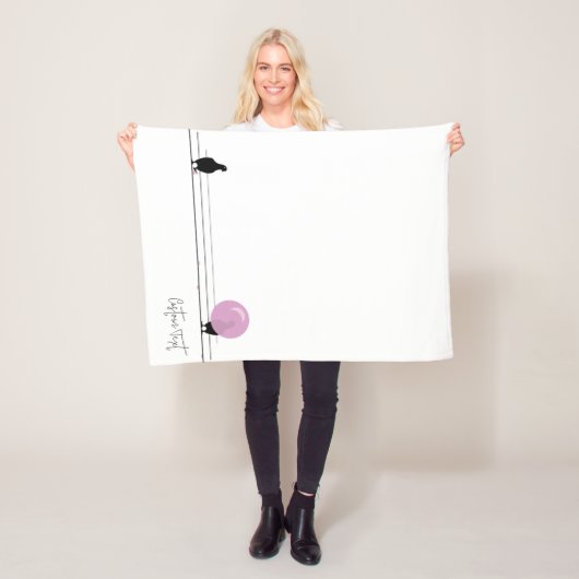 Grappig Schattige Bubblegum Vogels op een Draadwit Fleece Deken (In situ)