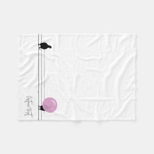 Grappig Schattige Bubblegum Vogels op een Draadwit Fleece Deken (Voorkant (Horizontaal))