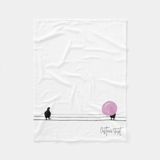 Grappig Schattige Bubblegum Vogels op een Draadwit Fleece Deken (Voorkant)