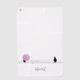 Grappig Schattige Bubblegum Vogels op een Draadwit Golfhanddoek