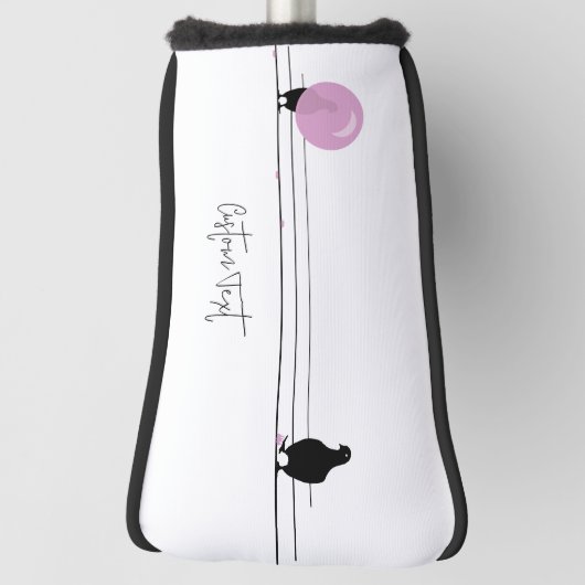 Grappig Schattige Bubblegum Vogels op een Draadwit Golfheadcover (Draai 90)