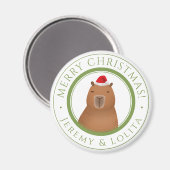 Grappig Schattige Capybara Santa Christmas Magneet (Voorkant / Achterkant)