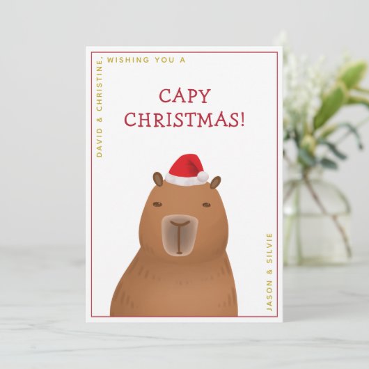 Grappig Schattige Capybara Santa Pun Christmas Feestdagenkaart (Staand voorkant)