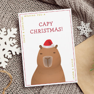 Grappig Schattige Capybara Santa Pun Christmas Feestdagenkaart