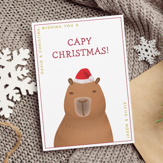 Grappig Schattige Capybara Santa Pun Christmas Feestdagenkaart