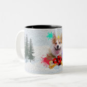 Grappig, Schattige Corgi Dog Yappy Christmas Tweekleurige Koffiemok (Voorkant links)