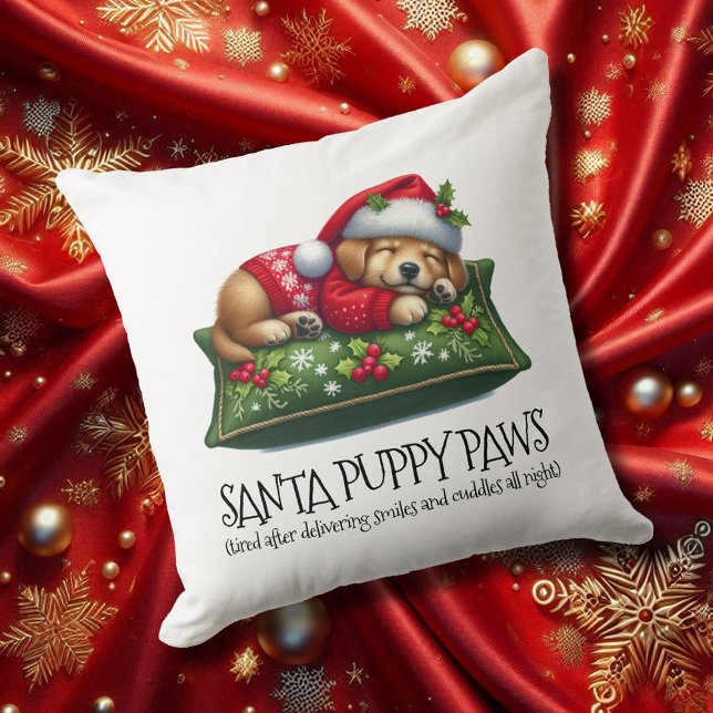 Grappig Schattige Dromen Santa Puppy Paws Kussen (Santa Puppy Paws 20x20 Square Christmas Throw Pillow Cover Photo)