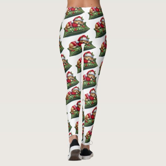 Grappig Schattige Dromen Santa Puppy Paws Leggings (Achterkant)