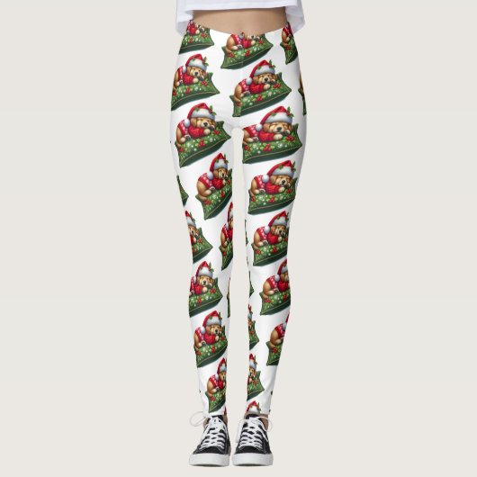 Grappig Schattige Dromen Santa Puppy Paws Leggings (Voorkant)