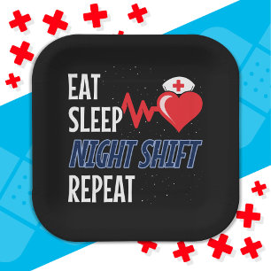 Grappig Schattige Eat Sleep Night Shift Herhaal Ve Papieren Bordje