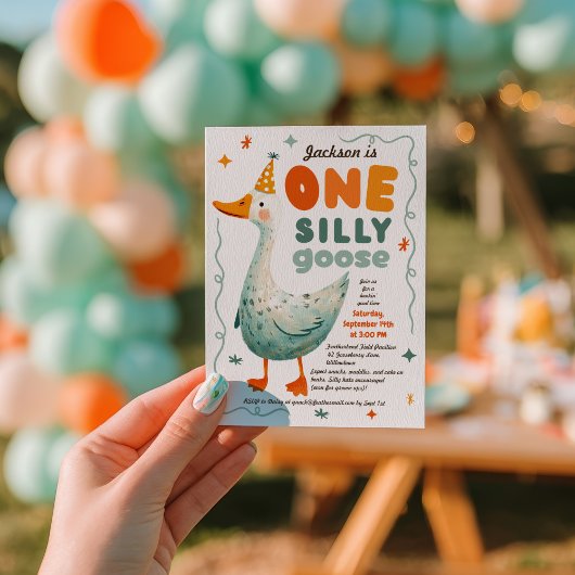 Grappig Schattige Een Gekke Gans Eerste Verjaardag Kaart