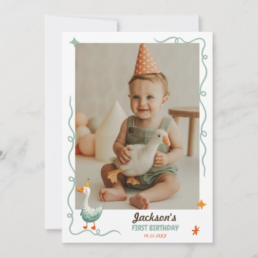 Grappig Schattige Een Gekke Gans Eerste Verjaardag Kaart (Achterkant)