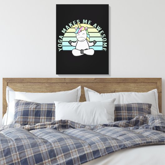 Grappig schattige eenhoorn die yoga doet. canvas afdruk (Insitu (Slaapkamer))