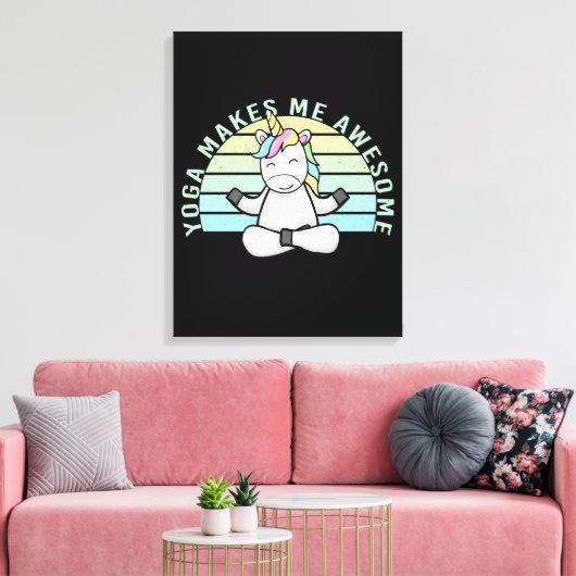 Grappig schattige eenhoorn die yoga doet. canvas afdruk (Insitu (Woonkamer))