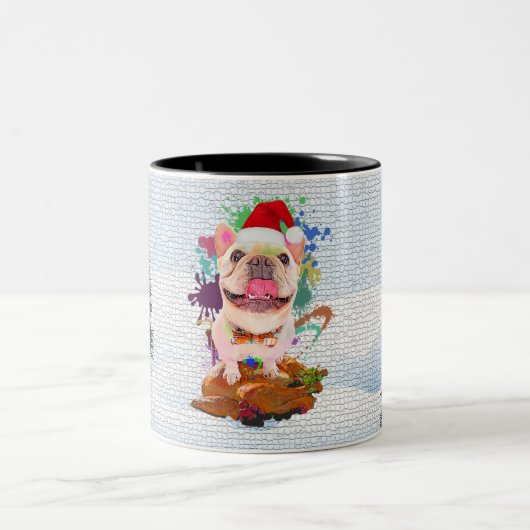 Grappig Schattige Frenchie Dog Yappy Christmas Tweekleurige Koffiemok (Center)