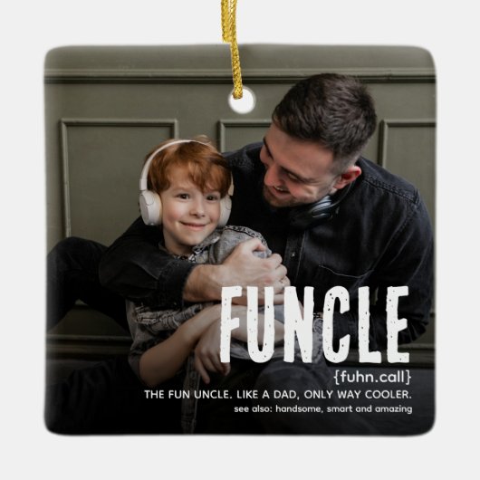 Grappig Schattige FUNCLE 2 Foto Uncle Christmas Keramisch Ornament (Voorkant)
