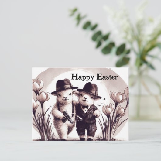 Grappig Schattige gangster paasschaap Briefkaart (Staand voorkant)