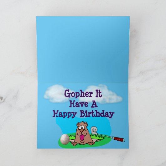 Grappig & Schattige Gopher & Golfbal op Verjaardag Kaart (Binnen)