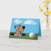 Grappig & Schattige Gopher & Golfbal op Verjaardag Kaart (Gele Bloem)