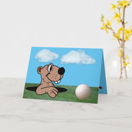 Grappig & Schattige Gopher & Golfbal op Verjaardag Kaart (Gele Bloem)