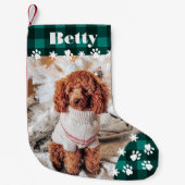 Grappig schattige groene hondfoto met kerstpleid kleine kerstsok (Voorkant)