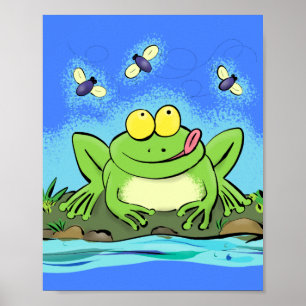 Grappig schattige groene hongkikker met vliegende  poster
