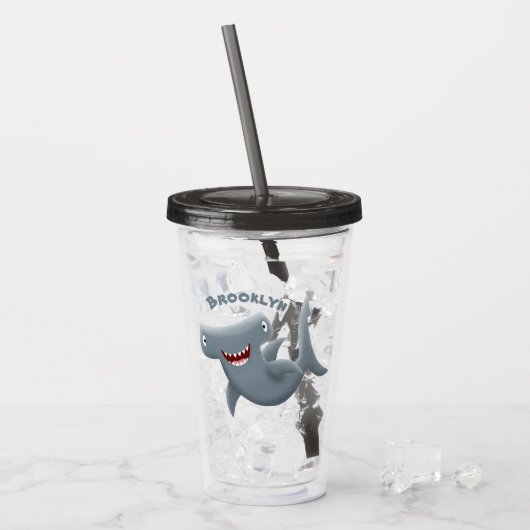 Grappig schattige Hammerhead-cartoon Acryl Drinkbeker (Voorkant ijs)
