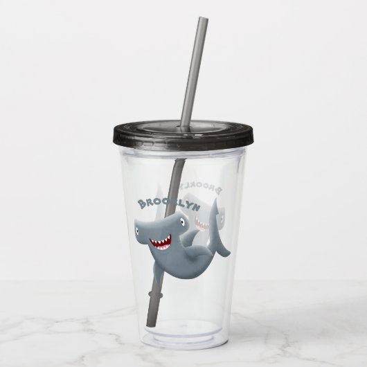 Grappig schattige Hammerhead-cartoon Acryl Drinkbeker (Achterkant)