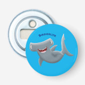Grappig schattige Hammerhead-cartoon Button Flesopener (Voorkant)