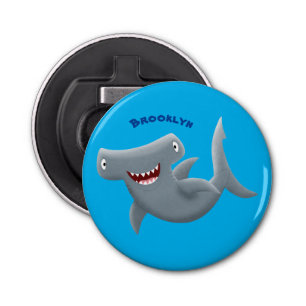 Grappig schattige Hammerhead-cartoon Button Flesopener
