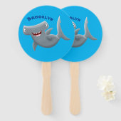 Grappig schattige Hammerhead-cartoon Handwaaier (Voorkant en achterkant)