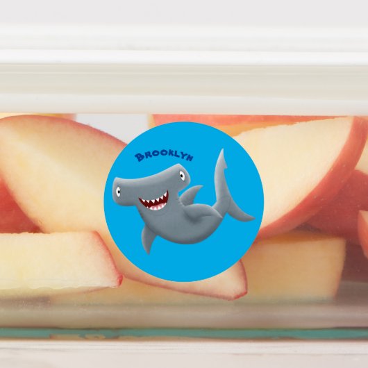 Grappig schattige Hammerhead-cartoon Labels (Aangebracht)