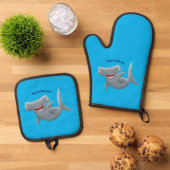 Grappig schattige Hammerhead-cartoon Ovenwant & Pannenlap Set (Top down)