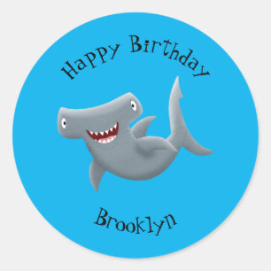 Grappig schattige Hammerhead-cartoon Ronde Sticker